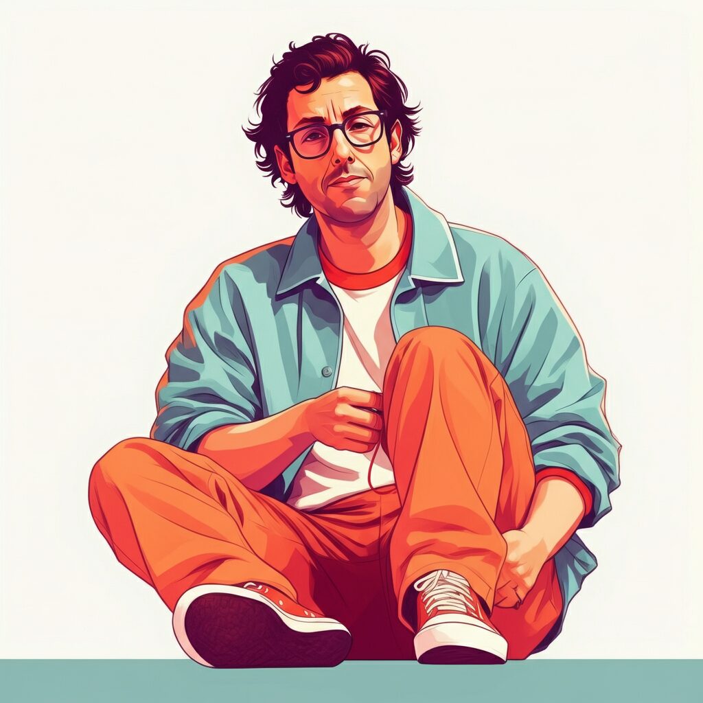 Casual Adam Sandler in Basketball Shorts and Oversized Tee